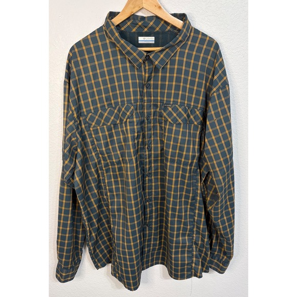 Columbia Other - Columbia Mens 3X Omni-Shade Plaid Fishing Shirt Long Sleeve Teal Orange AS1282